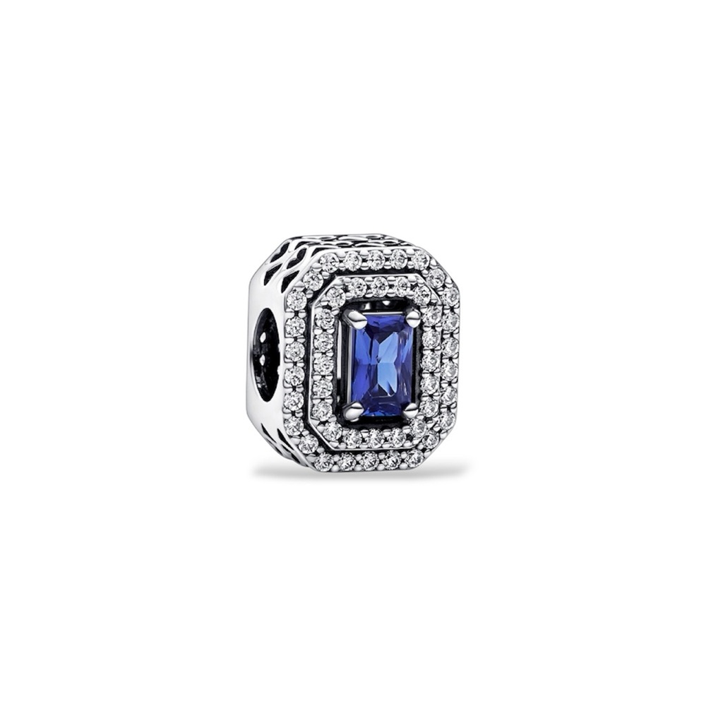 Authentic Pandora Blue Sparkling Leveled Rectangular Charm New in Box